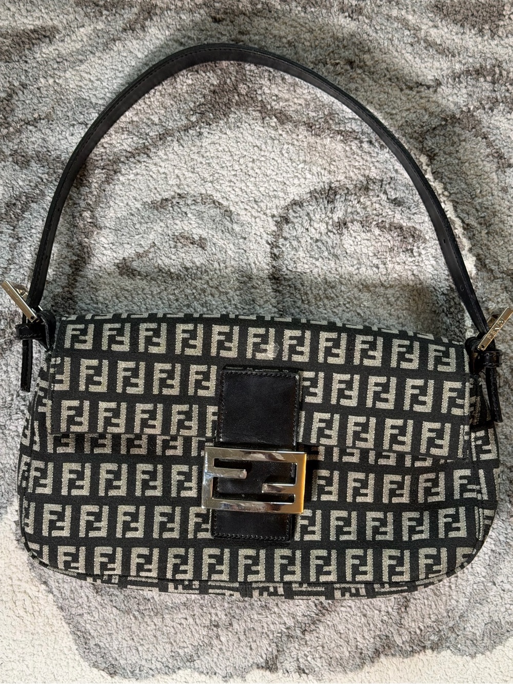 Fendi Zucchino FF Baguette Vintage Black and Beige
